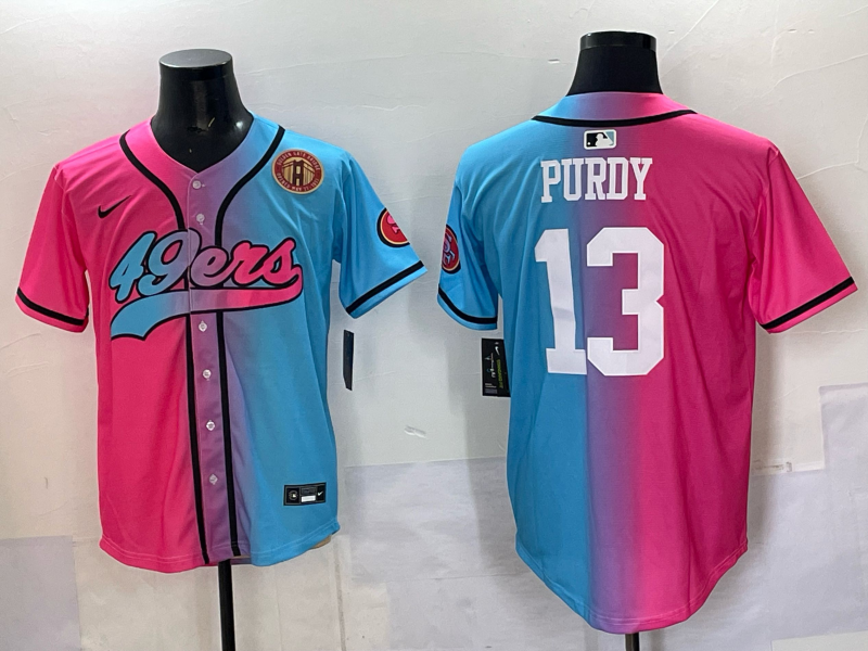 Men San Francisco 49ers 13 Purdy Blue pink Nike Limited NFL 2025 Jersey 003